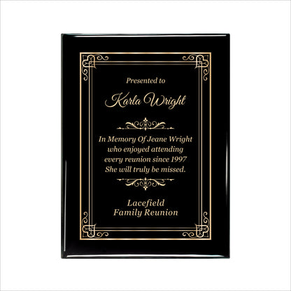 Ebony Finished Plaque with Gold Border 9" X 12" / Black Piano Finish / Hearts