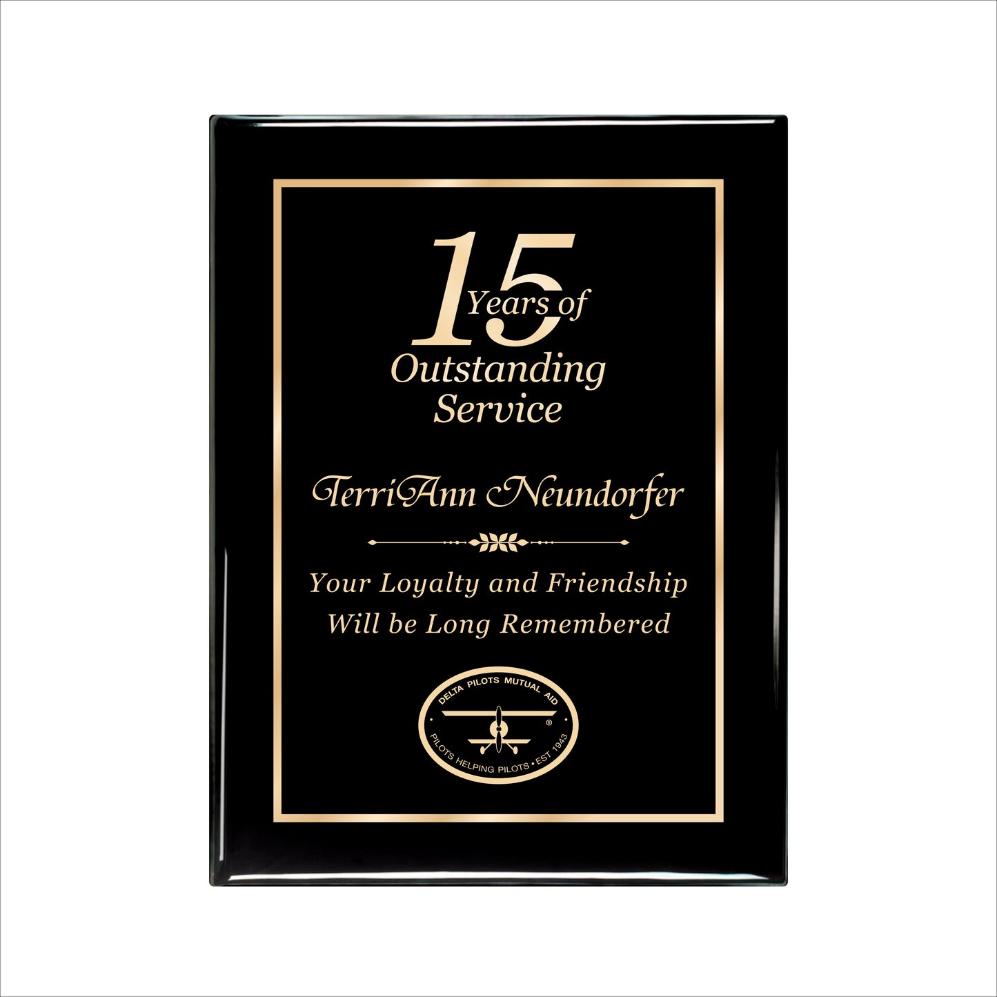 Ebony Finished Plaque with Gold Border 9" X 12" / Black Piano Finish / Single Border