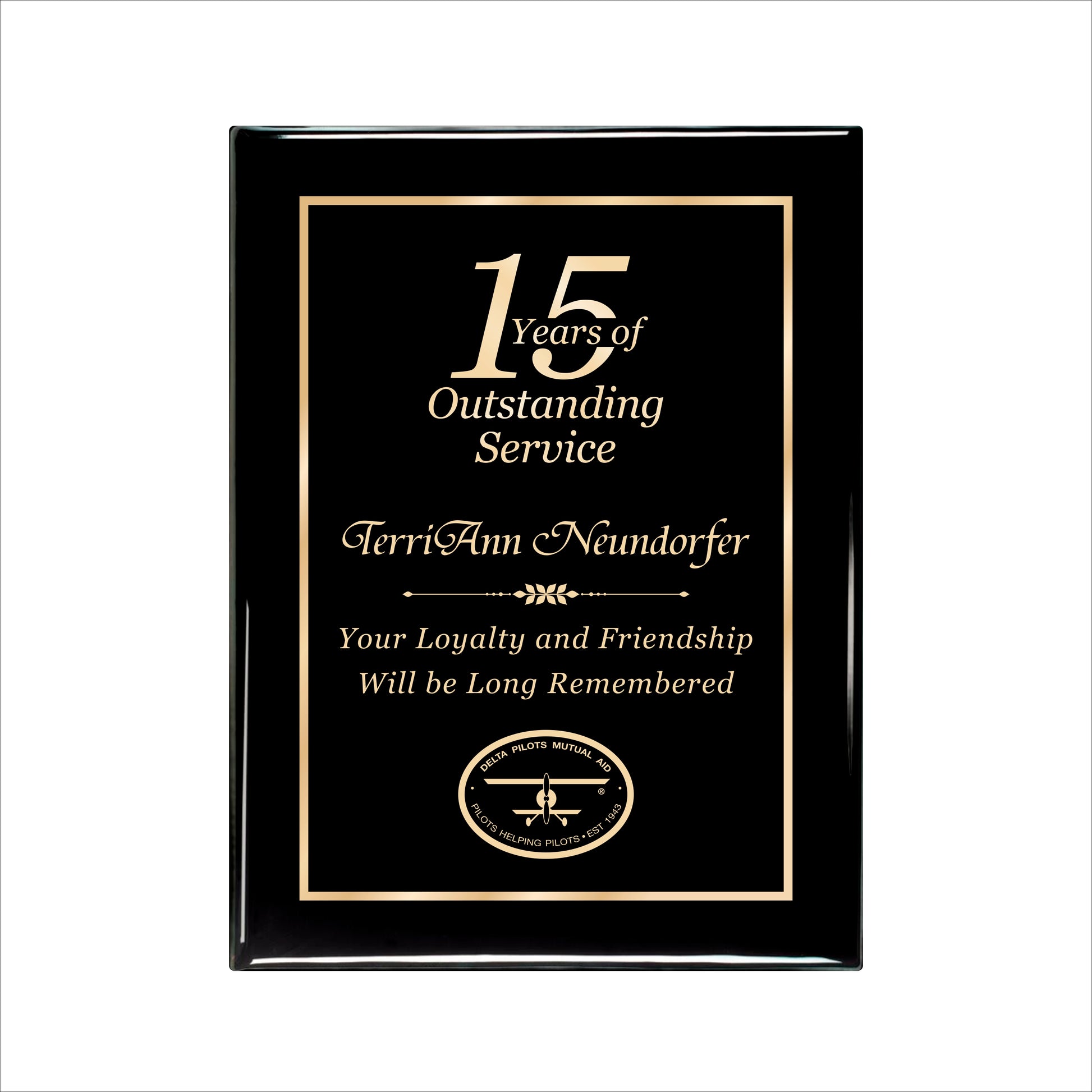 Ebony Finished Plaque with Gold Border 9" X 12" / Black Piano Finish / Single Border