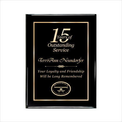 Ebony Finished Plaque with Gold Border 9" X 12" / Black Piano Finish / Single Border