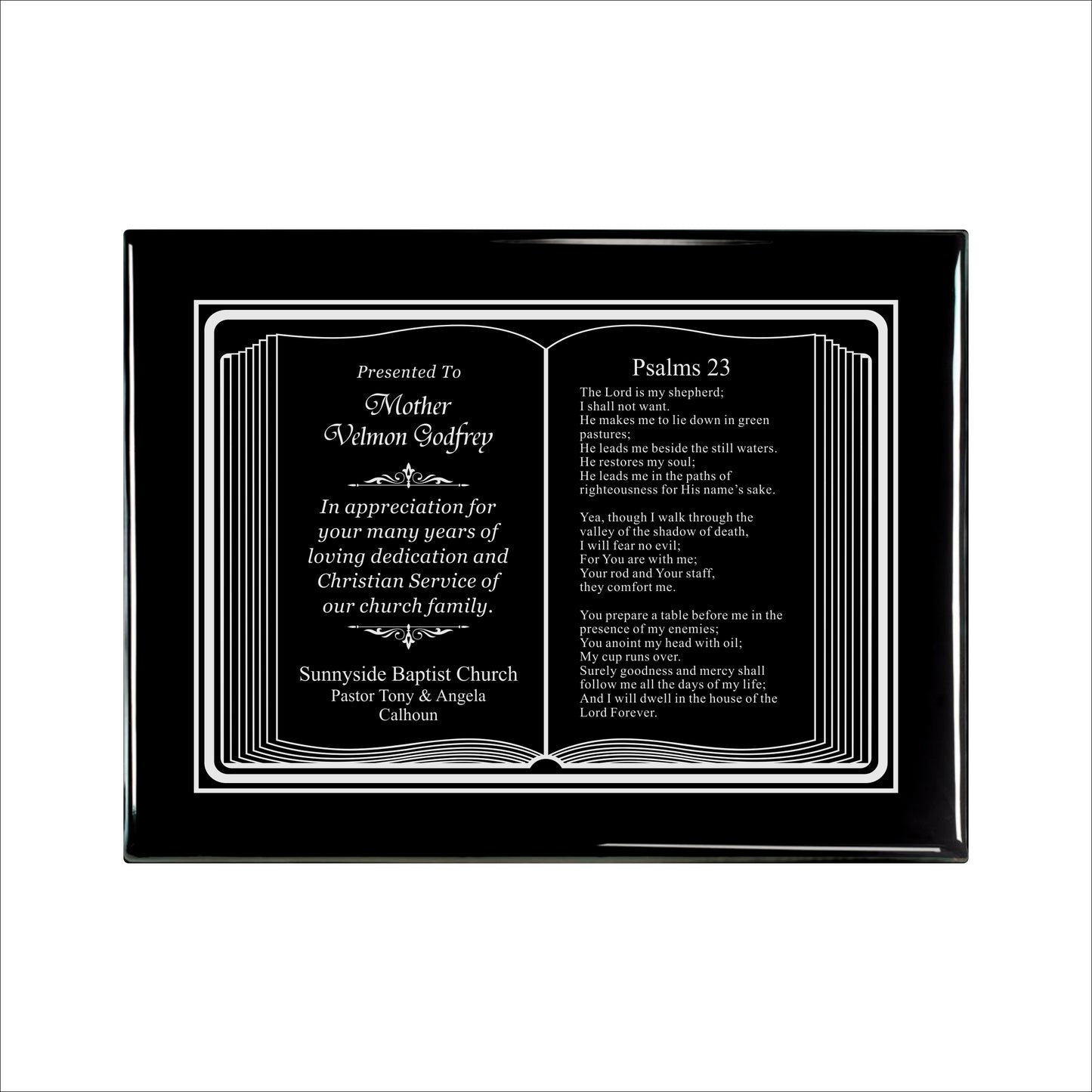 Bible Silver Themed Ebony Plaque 9" X 12" / Black Piano Finish / Bible / Book