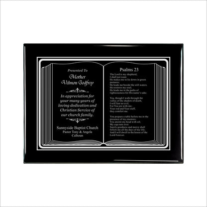 Bible Silver Themed Ebony Plaque 9" X 12" / Black Piano Finish / Bible / Book