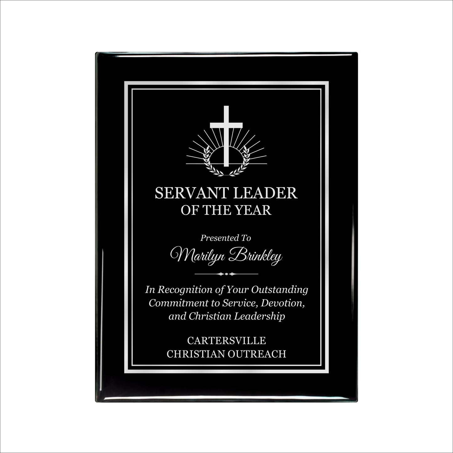 Ebony Finished Plaque with Silver Border 9" X 12" / Black Piano Finish / Double Border