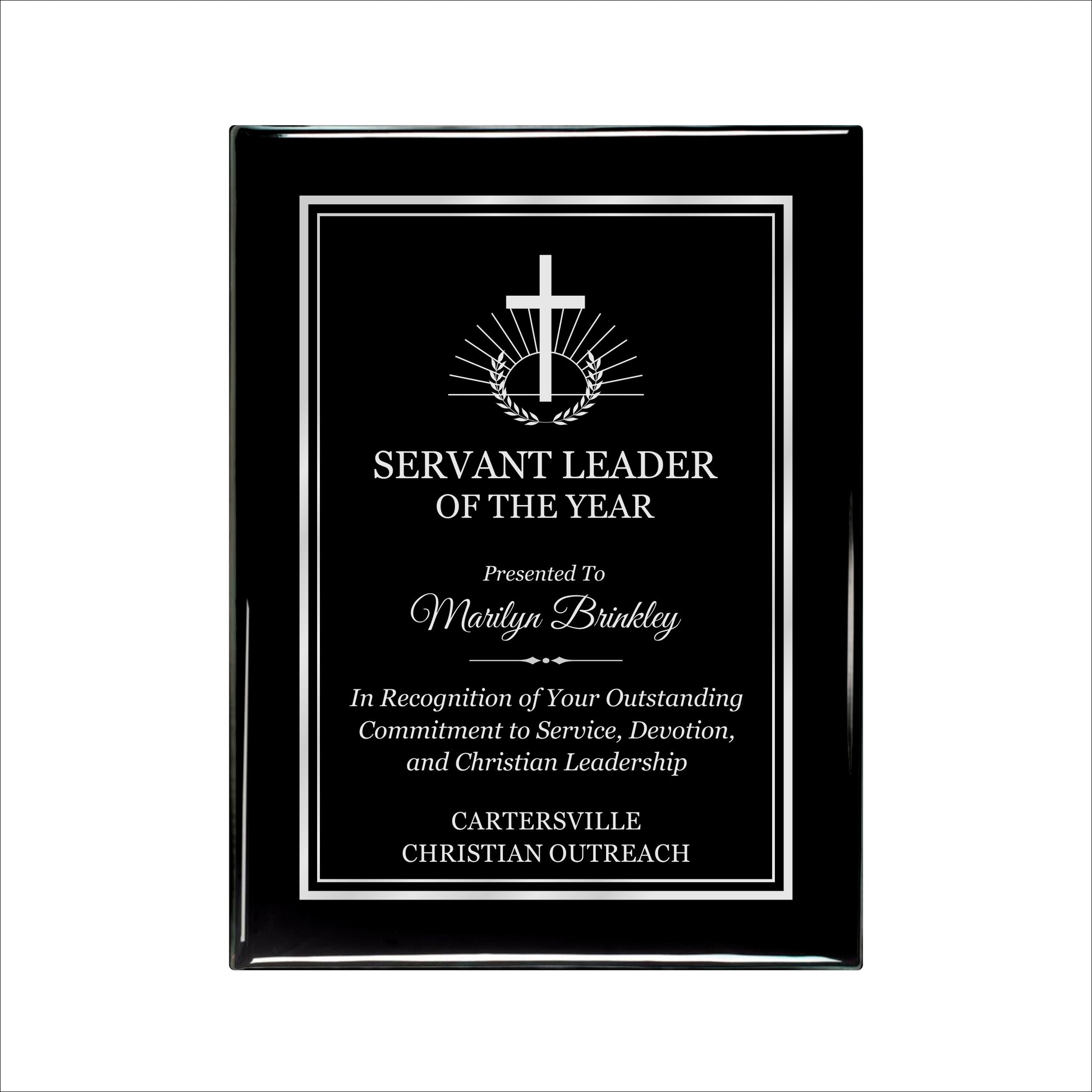 Ebony Finished Plaque with Silver Border 9" X 12" / Black Piano Finish / Double Border