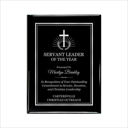 Ebony Finished Plaque with Silver Border 9" X 12" / Black Piano Finish / Double Border