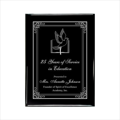 Ebony Finished Plaque with Silver Border 9" X 12" / Black Piano Finish / Hearts