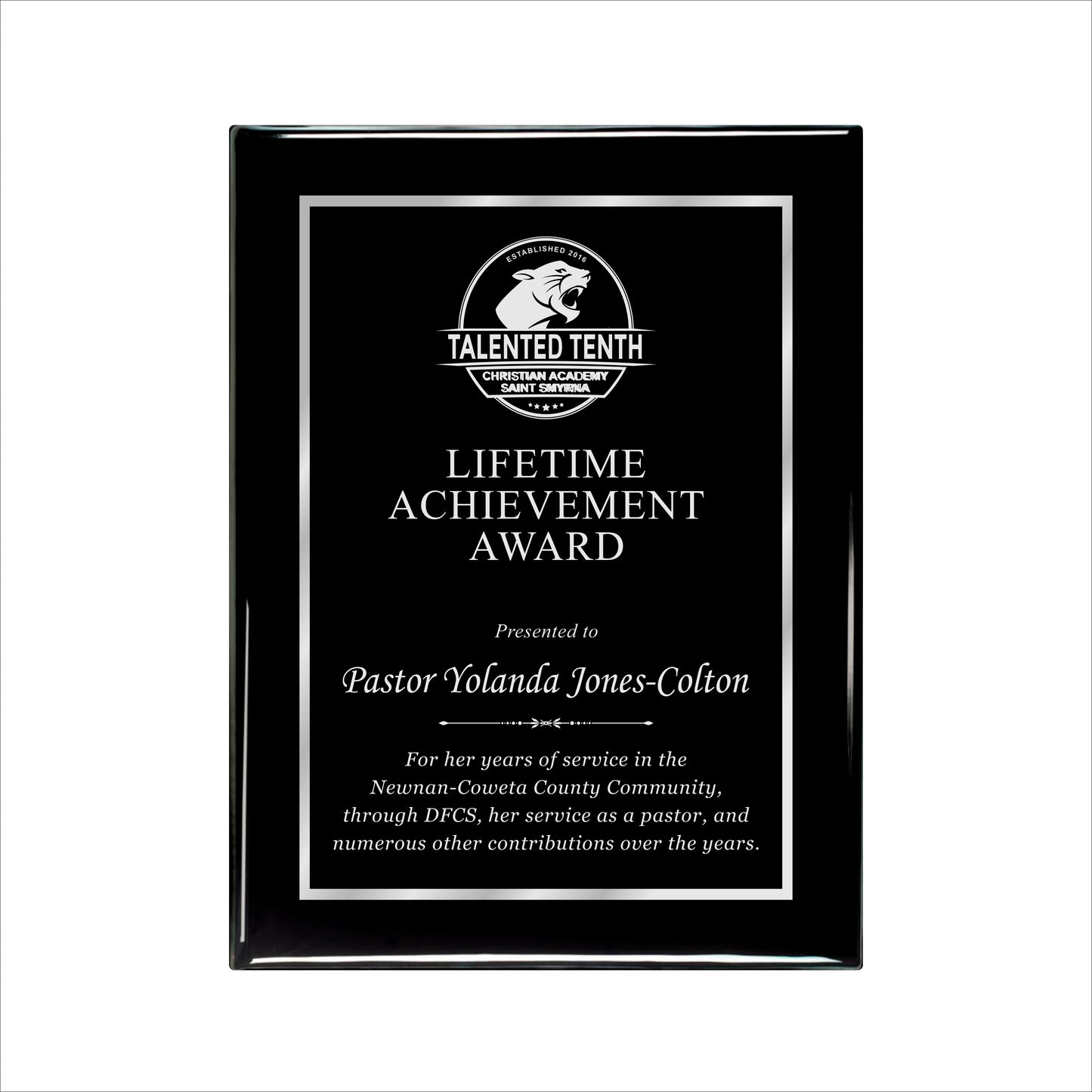 Ebony Finished Plaque with Silver Border 9" X 12" / Black Piano Finish / Single Border