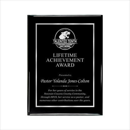 Ebony Finished Plaque with Silver Border 9" X 12" / Black Piano Finish / Single Border