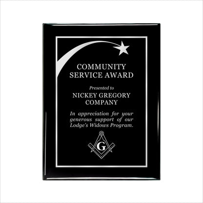 Ebony Finished Plaque with Silver Border 9" X 12" / Black Piano Finish / Shooting Star