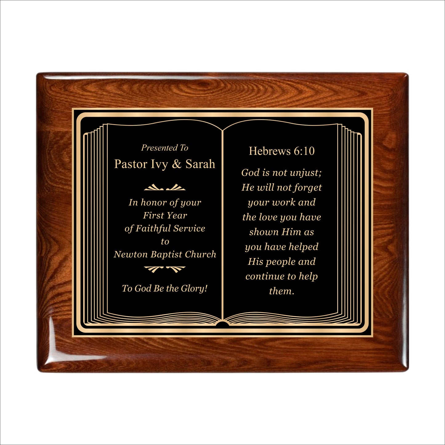 Bible Themed Walnut Gloss Plaque 10.5" X 13" / Walnut  Piano Finish / Bible / Book