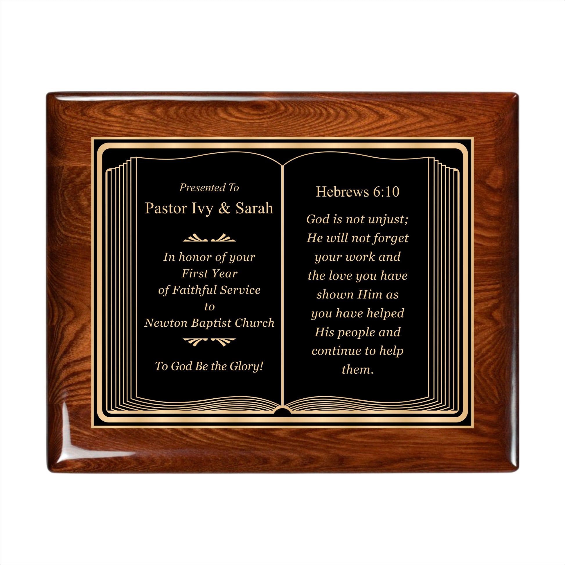 Bible Themed Walnut Gloss Plaque 10.5" X 13" / Walnut  Piano Finish / Bible / Book