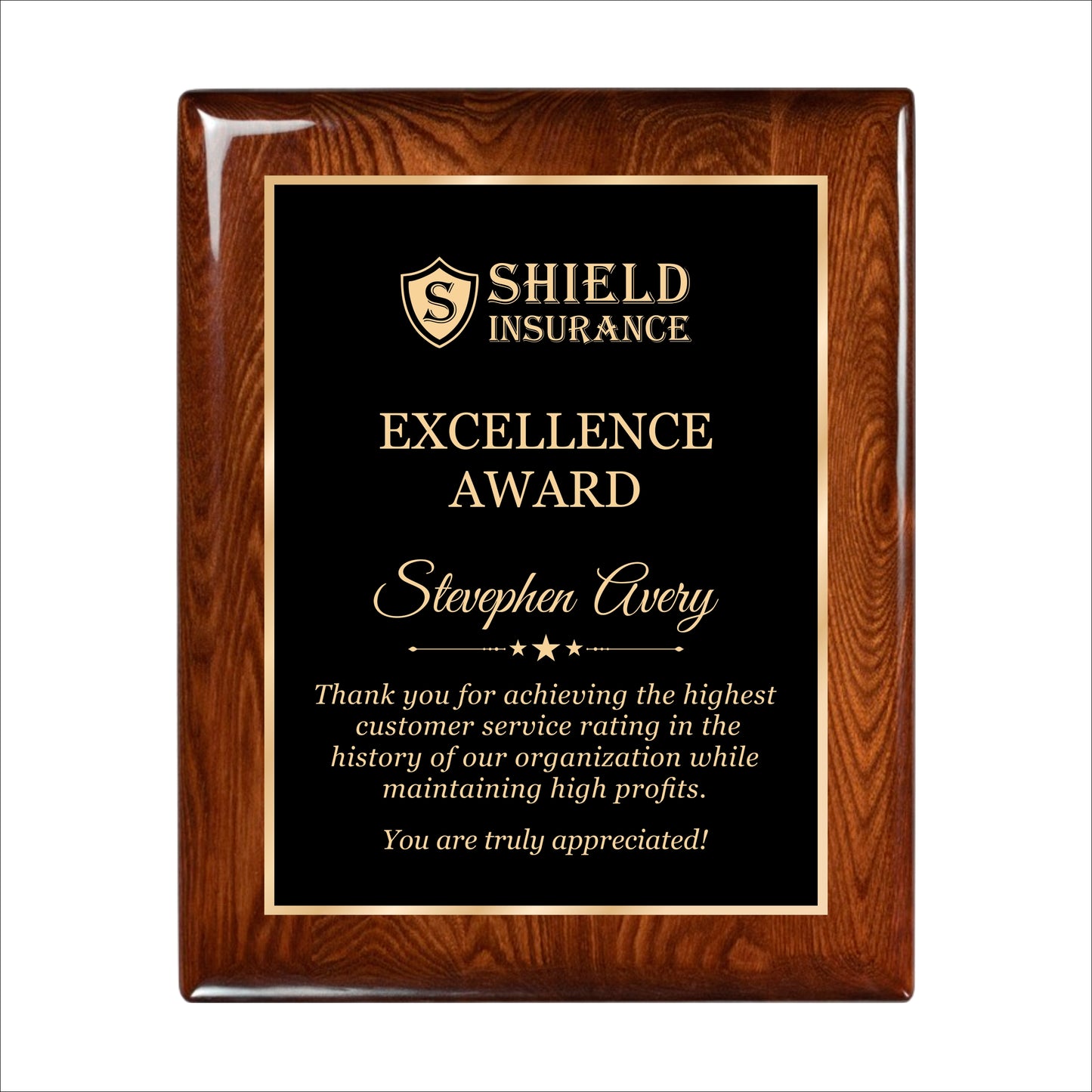 Glossy Walnut Finished Plaque 10.5" X 13" / Walnut  Piano Finish / Single Border