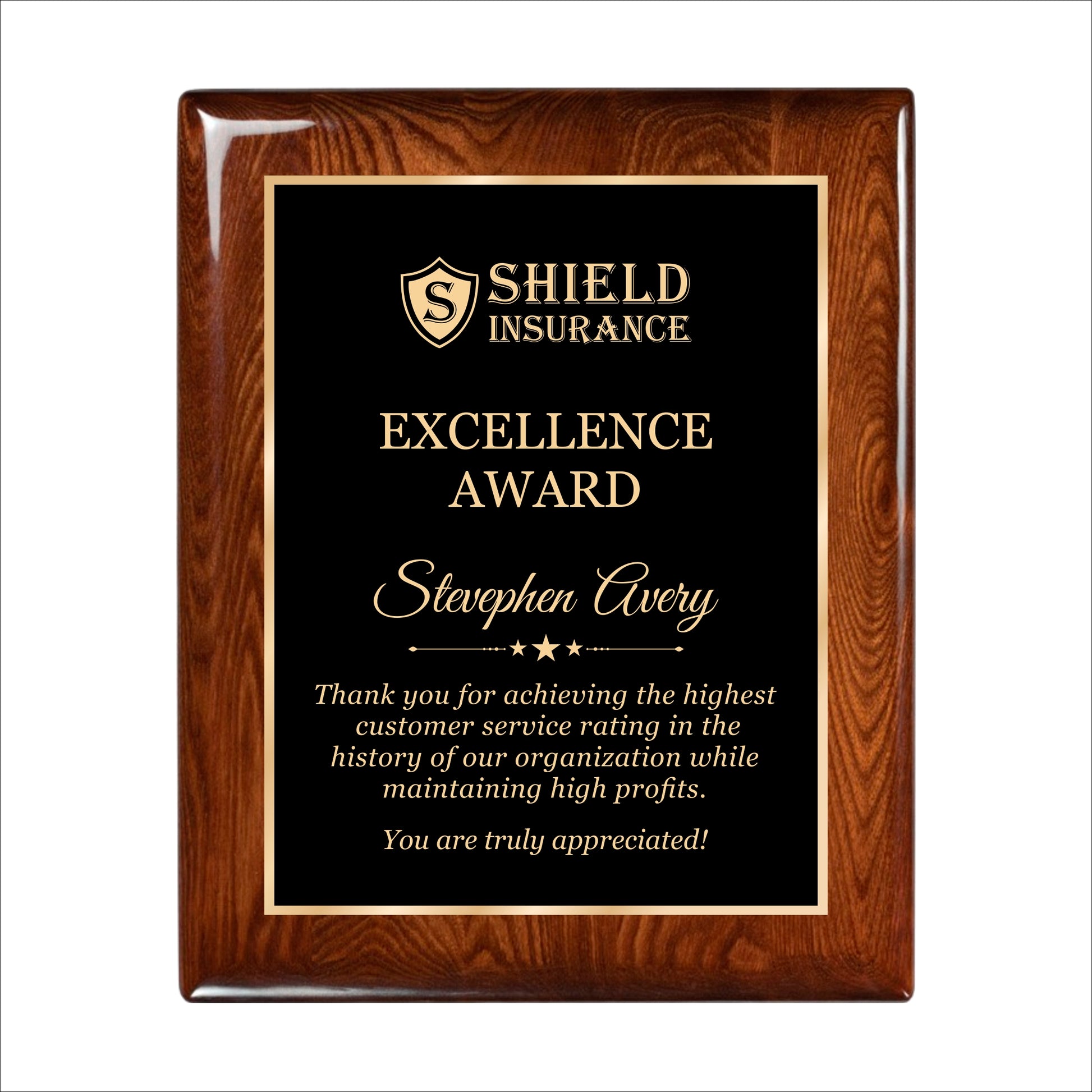 Glossy Walnut Finished Plaque 10.5" X 13" / Walnut  Piano Finish / Single Border