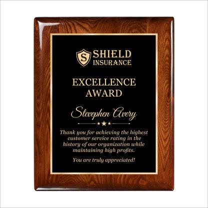 Glossy Walnut Finished Plaque 10.5" X 13" / Walnut  Piano Finish / Single Border