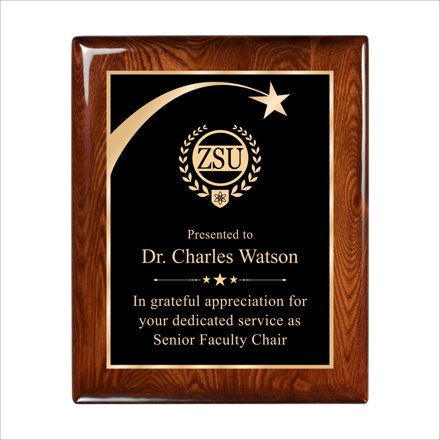 Glossy Walnut Finished Plaque 10.5" X 13" / Walnut  Piano Finish / Shooting Star