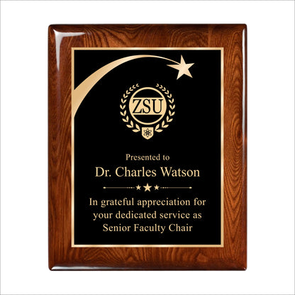 Glossy Walnut Finished Plaque 10.5" X 13" / Walnut  Piano Finish / Shooting Star