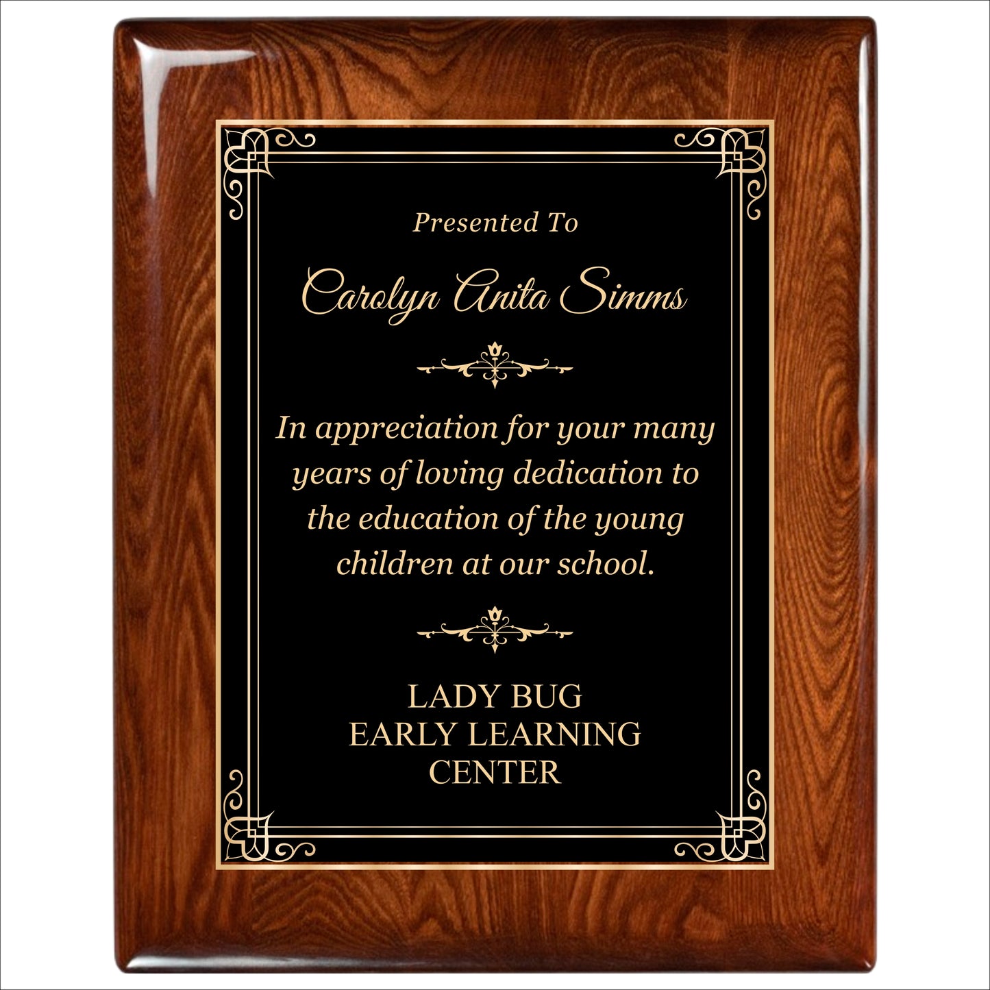 Glossy Walnut Finished Plaque 12" X 15" / Walnut  Piano Finish / Hearts