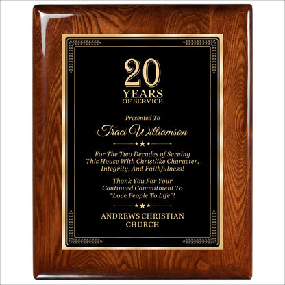 Glossy Walnut Finished Plaque 12" X 15" / Walnut  Piano Finish / Elite Border