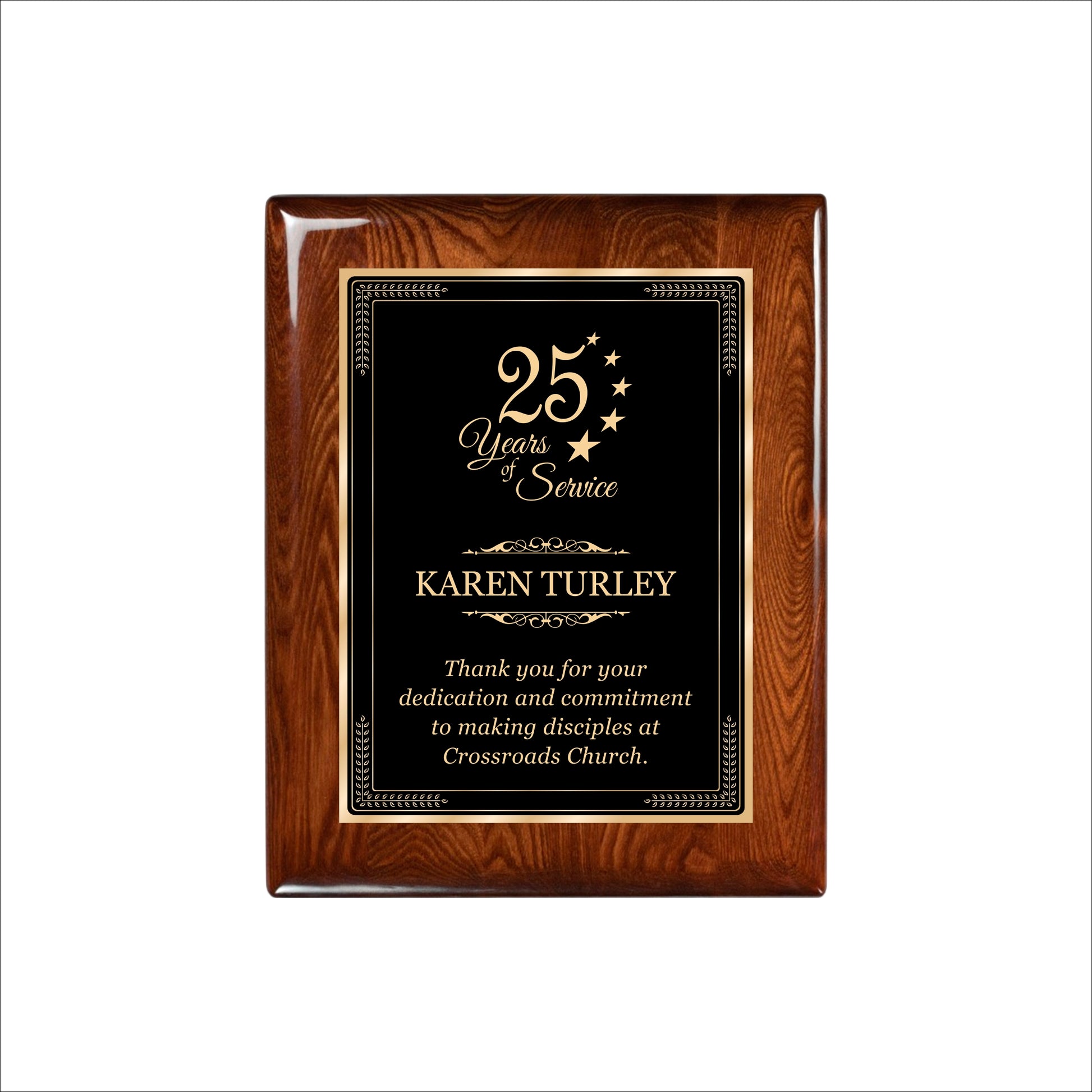 Glossy Walnut Finished Plaque 8" X 10 / Walnut  Piano Finish / Elite Border