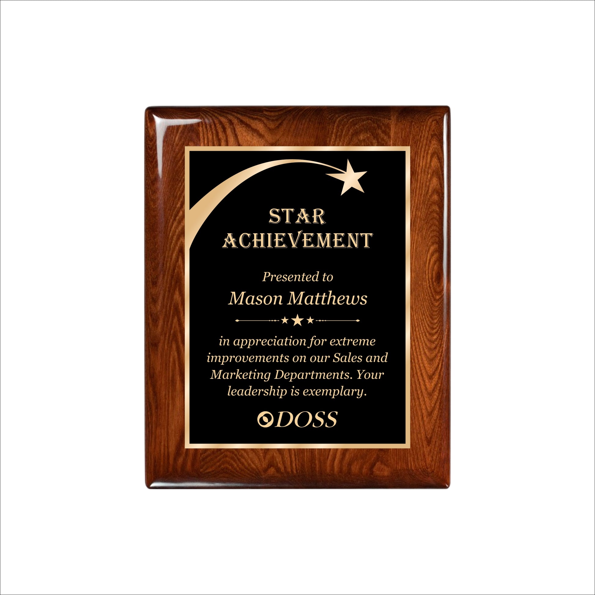 Glossy Walnut Finished Plaque 8" X 10 / Walnut  Piano Finish / Shooting Star
