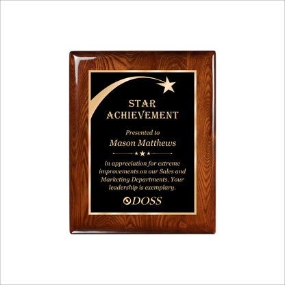 Glossy Walnut Finished Plaque 8" X 10 / Walnut  Piano Finish / Shooting Star