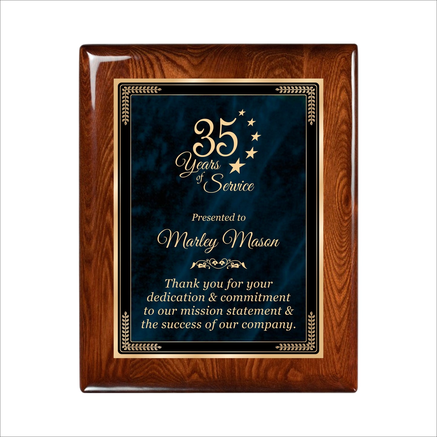 Designer Blue Marble Walnut Gloss Plaque 8" X 10 / Walnut  Piano Finish / Marble Mist Blue