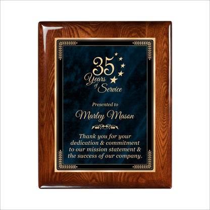 Designer Blue Marble Walnut Gloss Plaque 8" X 10 / Walnut  Piano Finish / Marble Mist Blue