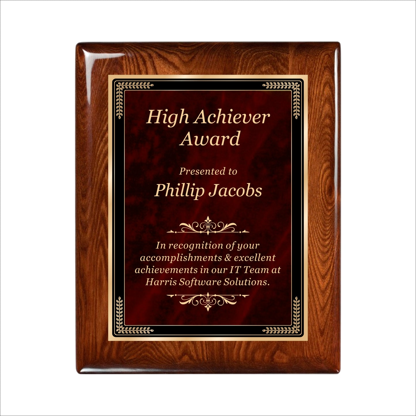 Designer Red Sienna Marble Walnut Gloss Plaque 8" X 10 / Walnut  Piano Finish / Marble Mist Red Sienna