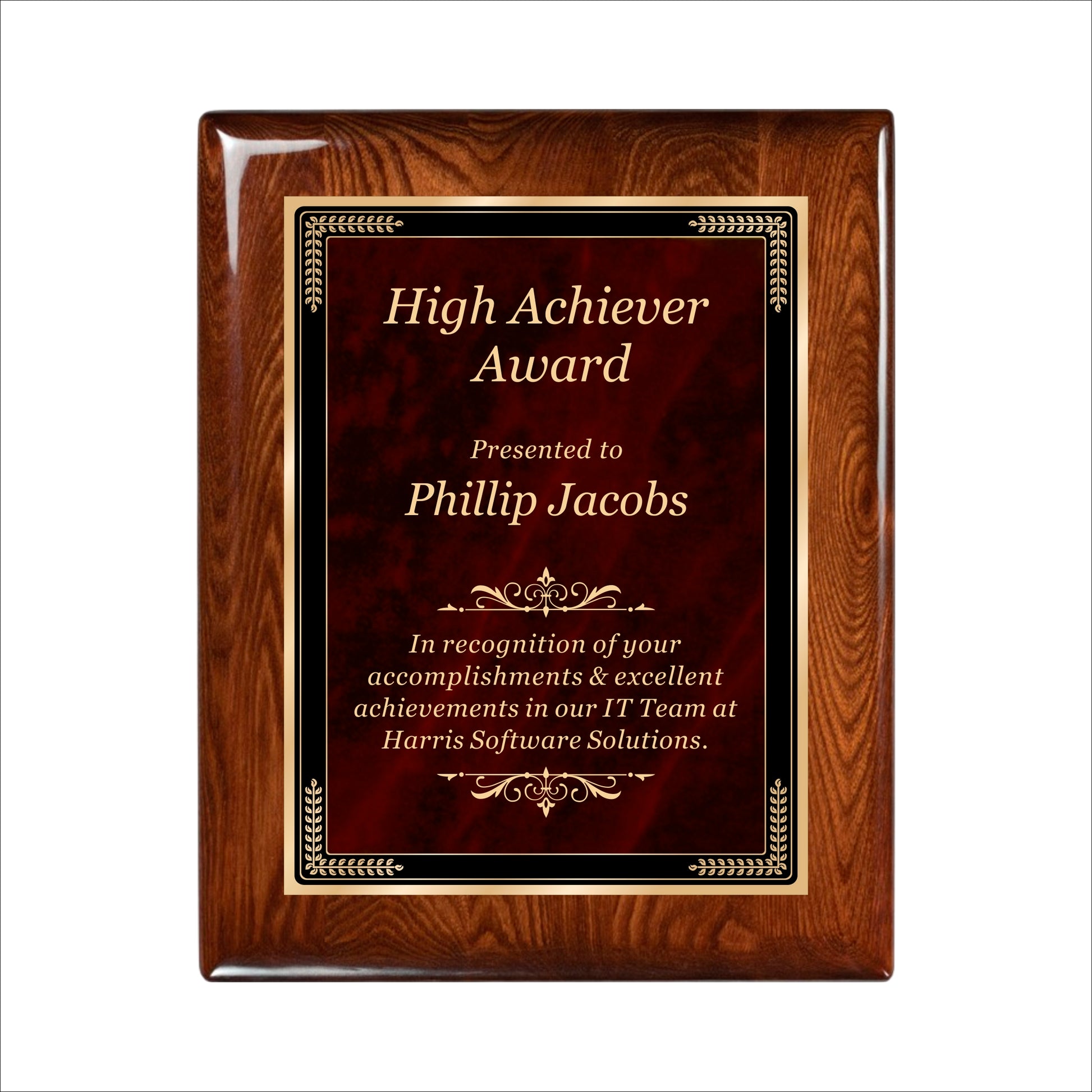 Designer Red Sienna Marble Walnut Gloss Plaque 8" X 10 / Walnut  Piano Finish / Marble Mist Red Sienna