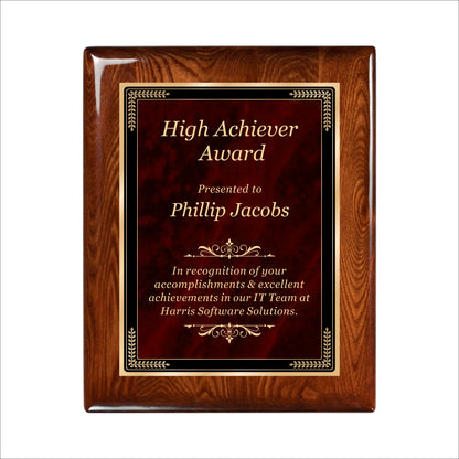 Designer Red Sienna Marble Walnut Gloss Plaque 8" X 10 / Walnut  Piano Finish / Marble Mist Red Sienna