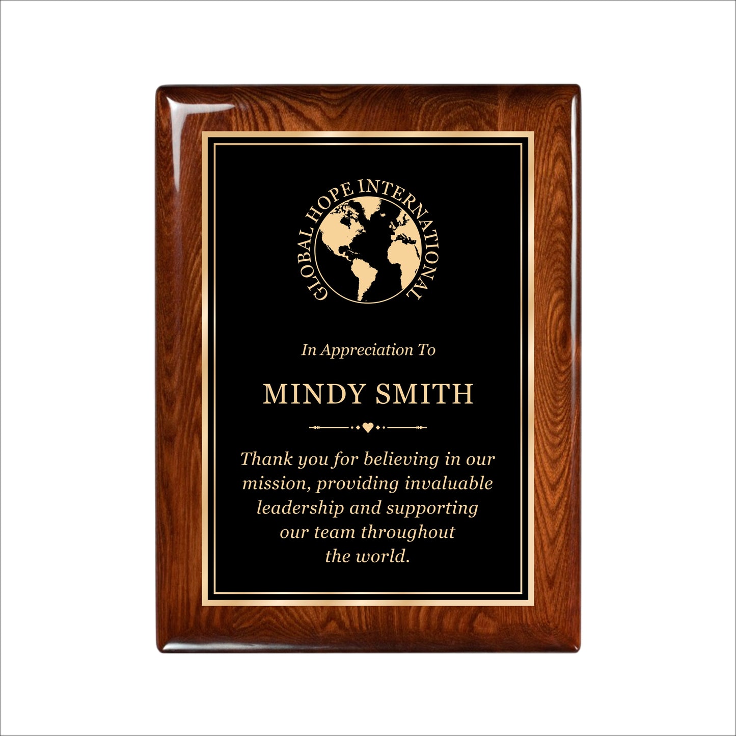 Glossy Walnut Finished Plaque 9" X 12" / Walnut  Piano Finish / Double Border