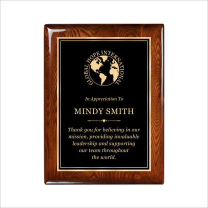 Glossy Walnut Finished Plaque 9" X 12" / Walnut  Piano Finish / Double Border