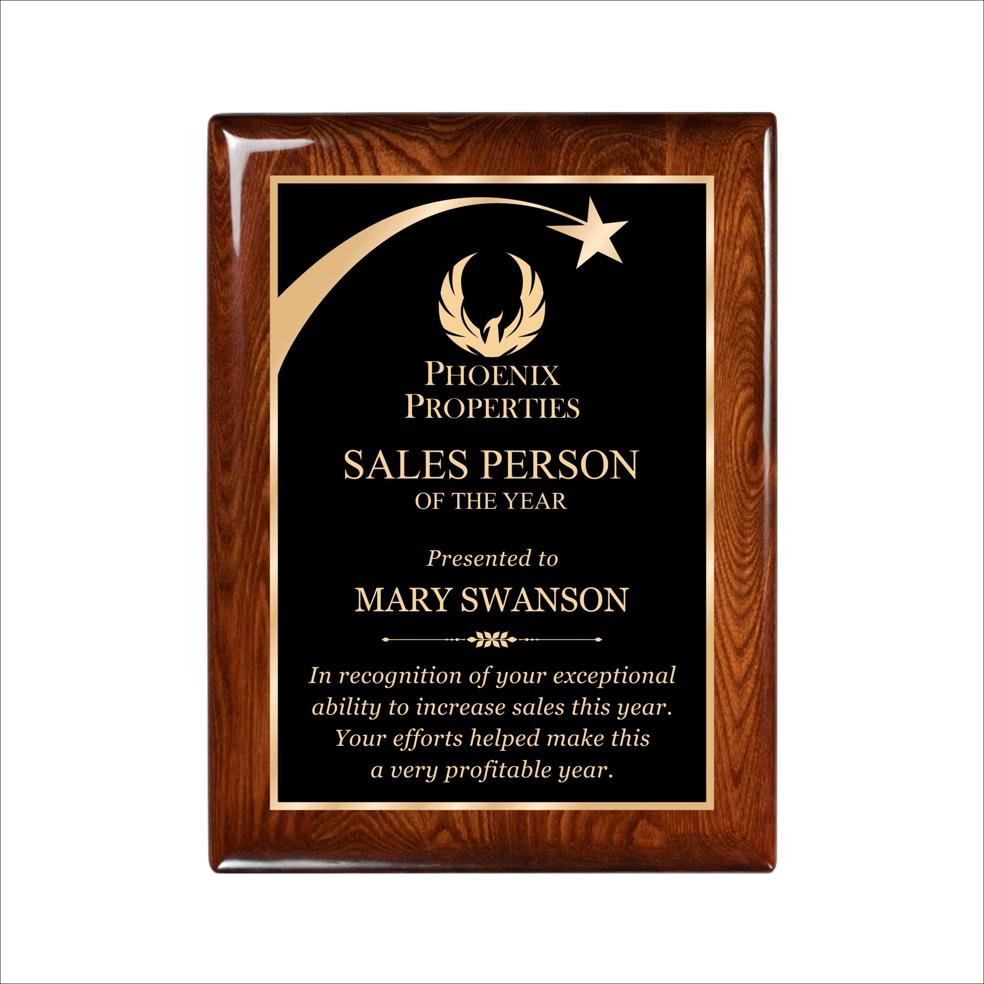 Glossy Walnut Finished Plaque 9" X 12" / Walnut  Piano Finish / Shooting Star