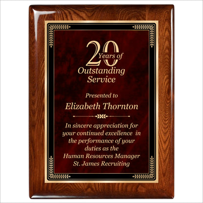 Designer Red Sienna Marble Walnut Gloss Plaque 9" X 12" / Walnut  Piano Finish / Marble Mist Red Sienna