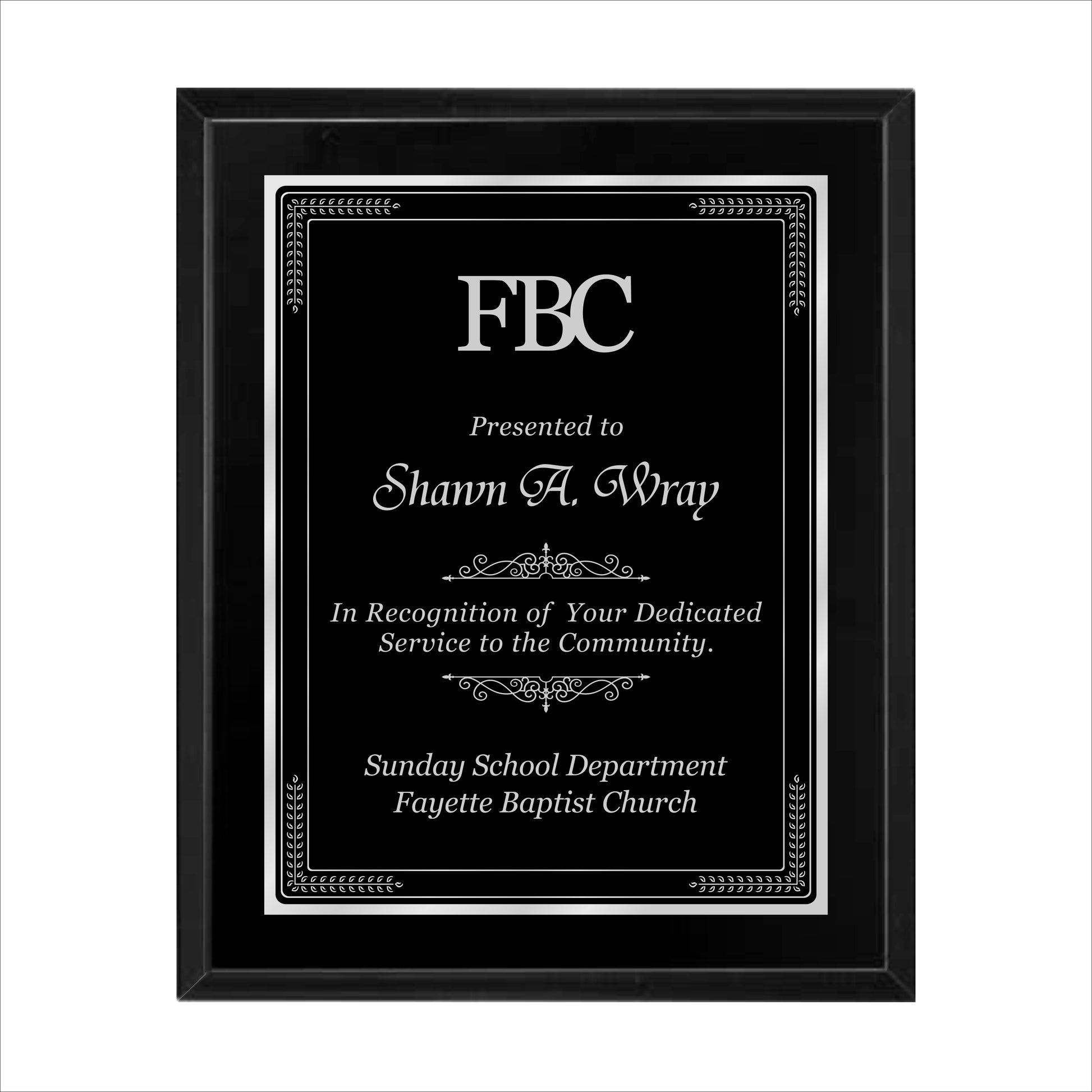 Matte Black Finished Plaque 10.5" X 13" / Black Matt / Elite Border