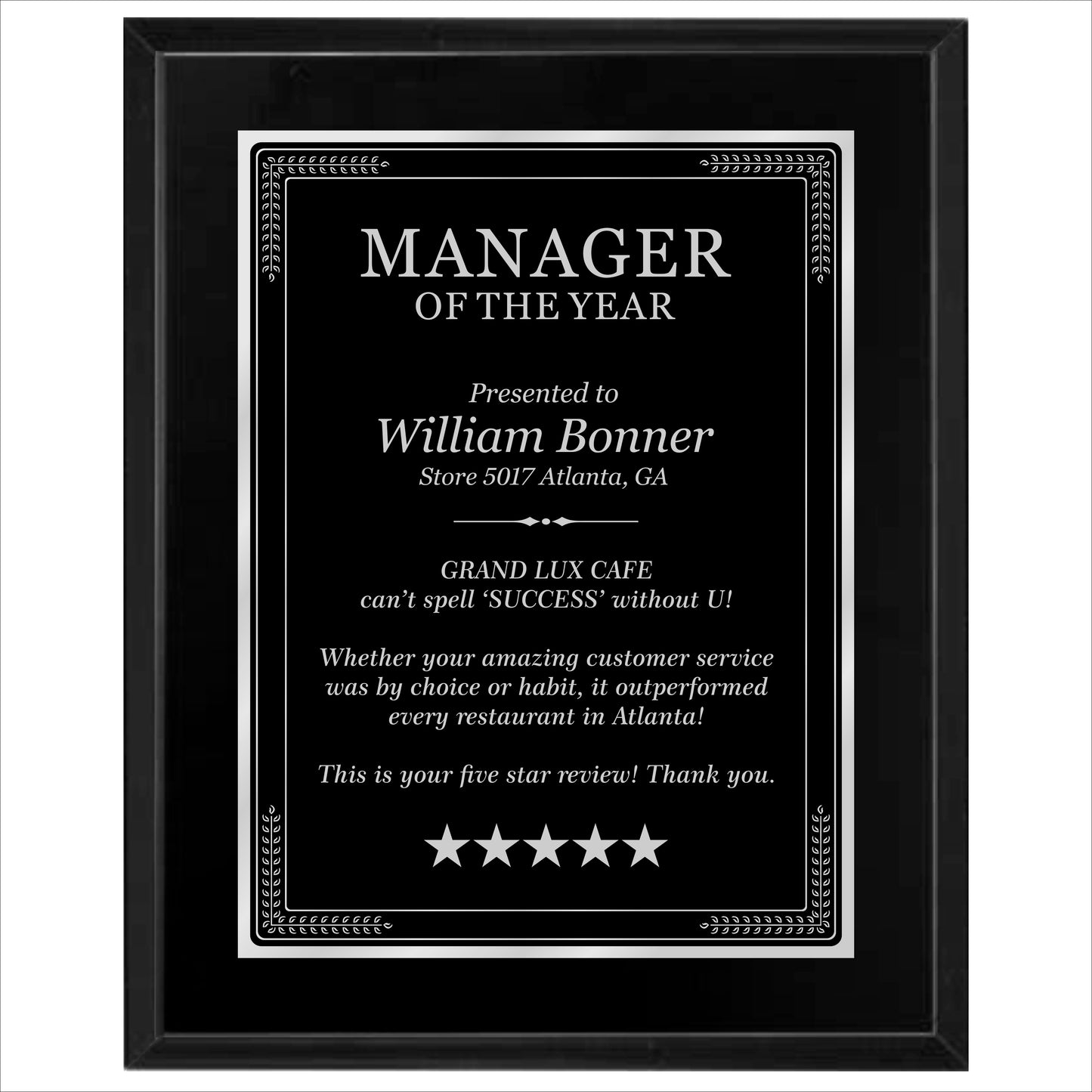 Matte Black Finished Plaque 12" X 15" / Black Matt / Elite Border