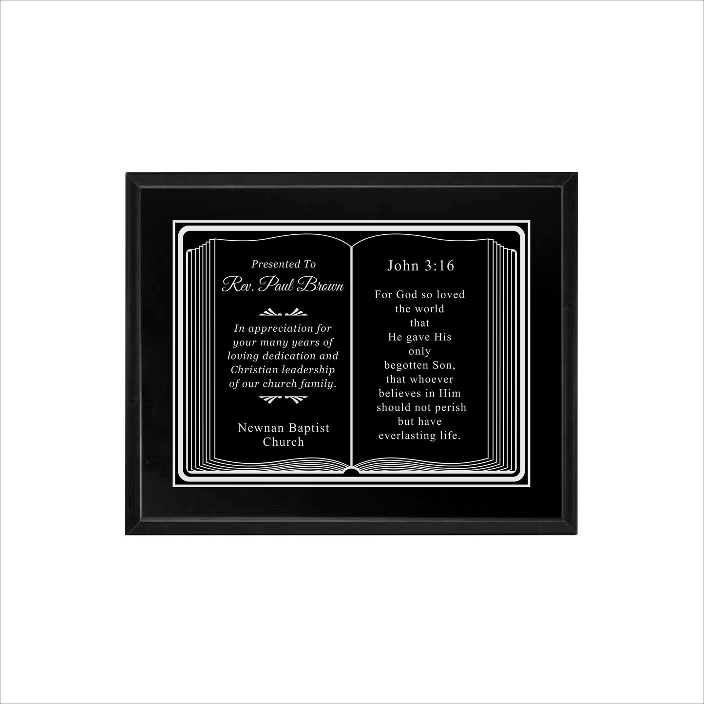 Bible Themed Black Plaque 8" X 10 / Black Matt / Bible / Book