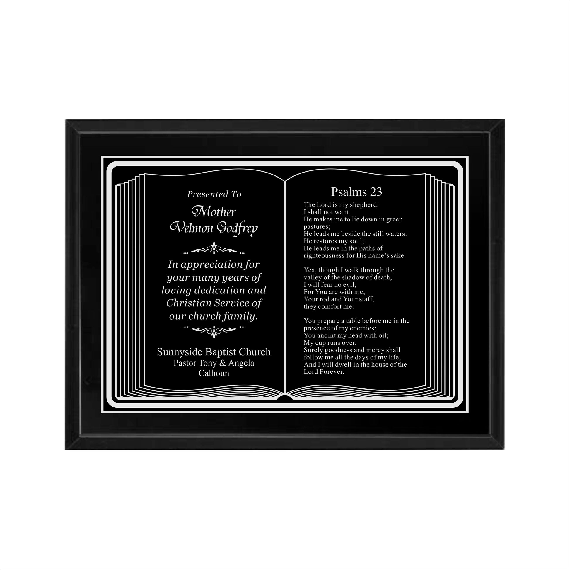 Bible Themed Black Plaque 9" X 12" / Black Matt / Bible / Book