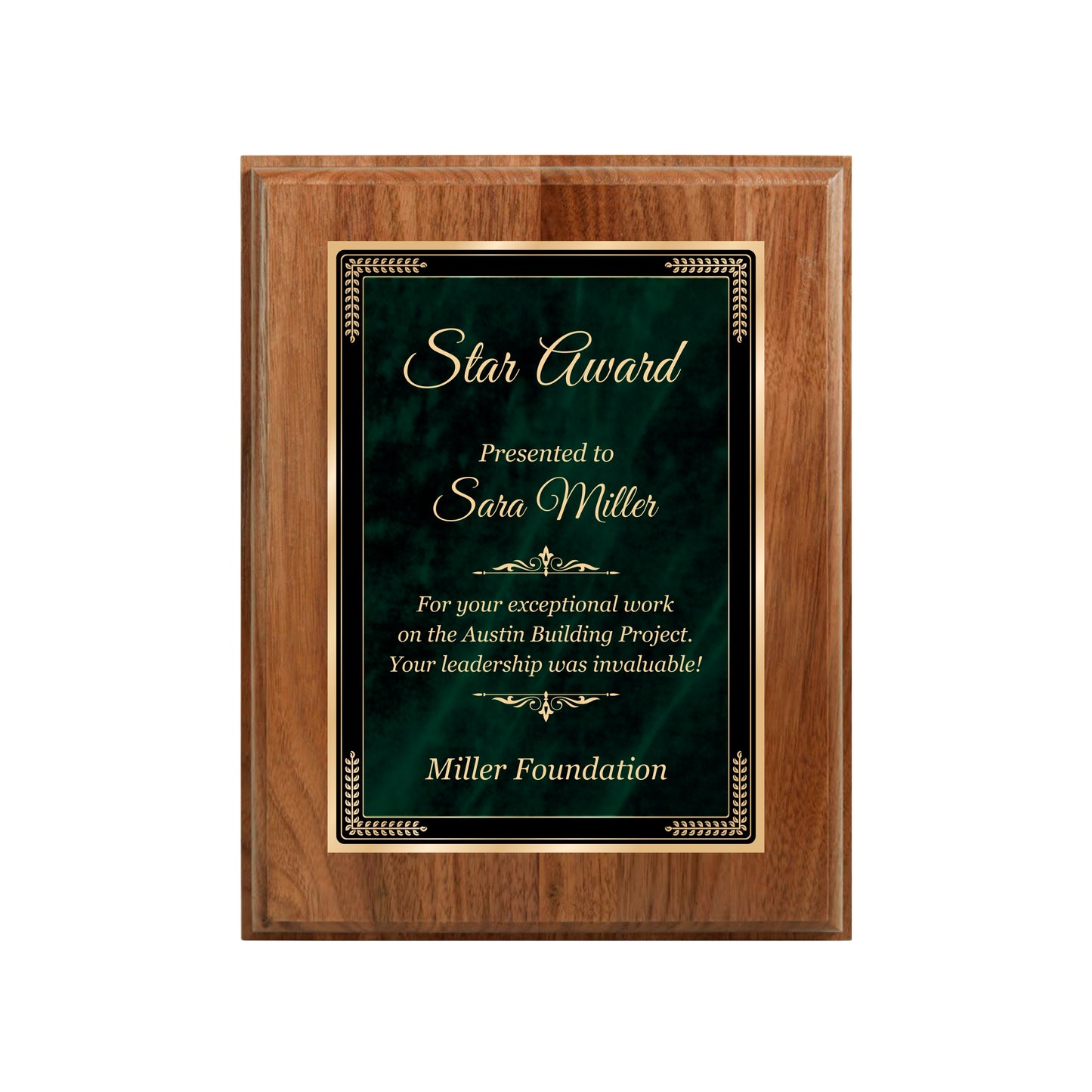 Designer Green Marble Walnut Plaque 7" X 9" / Walnut / Marble Mist Green