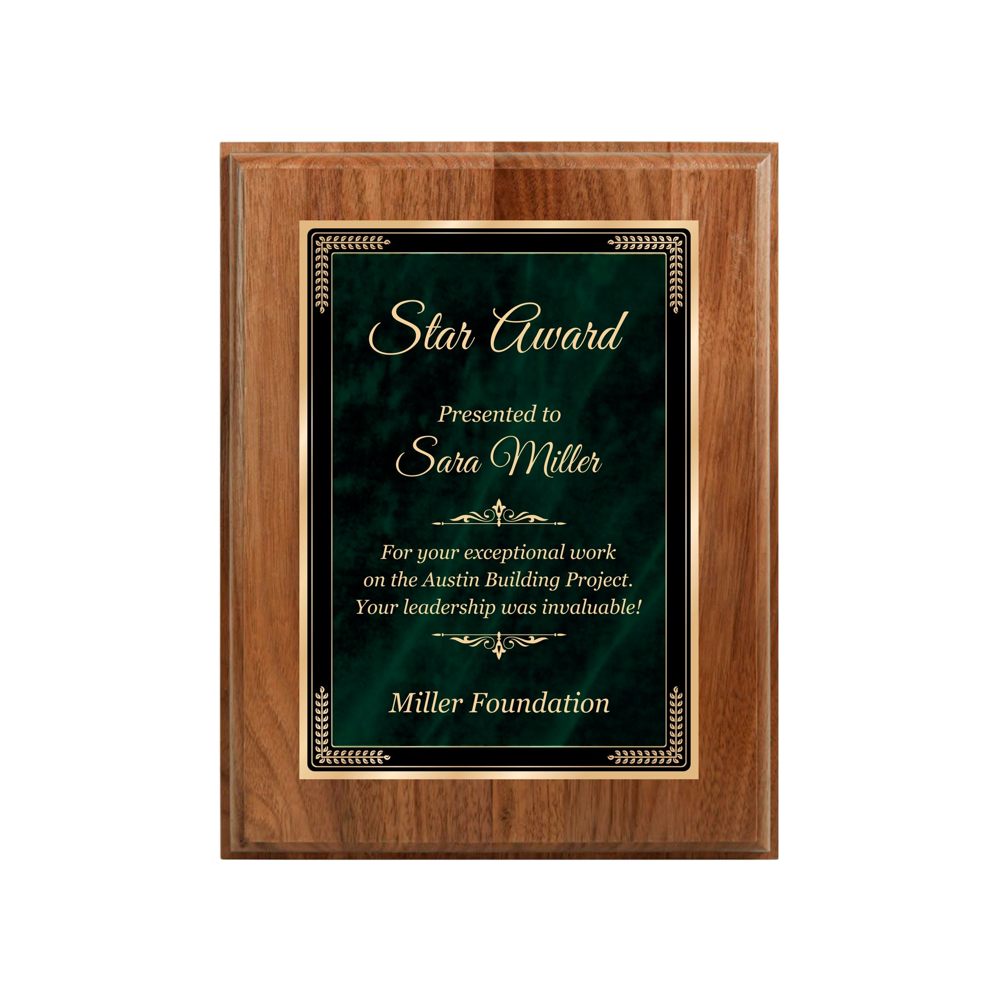 Designer Green Marble Walnut Plaque 7" X 9" / Walnut / Marble Mist Green