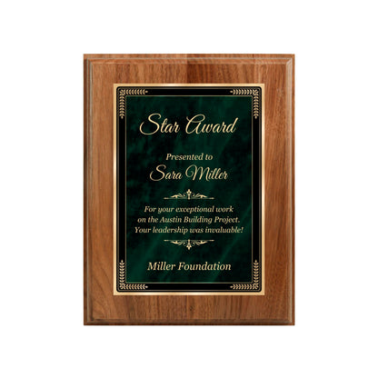 Designer Green Marble Walnut Plaque 7" X 9" / Walnut / Marble Mist Green