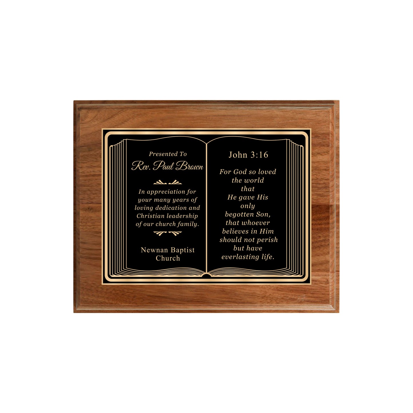 Bible Themed Walnut Plaque 8" X 10 / Walnut / Bible / Book