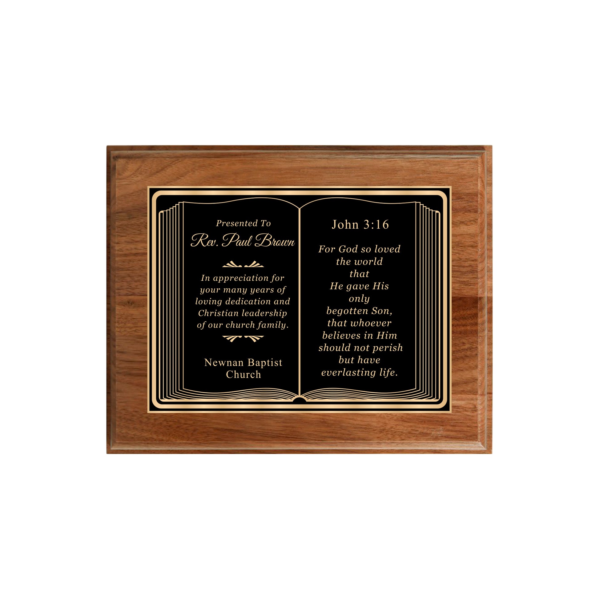 Bible Themed Walnut Plaque 8" X 10 / Walnut / Bible / Book