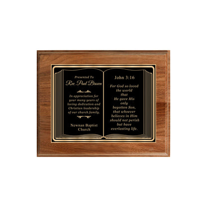 Bible Themed Walnut Plaque 8" X 10 / Walnut / Bible / Book