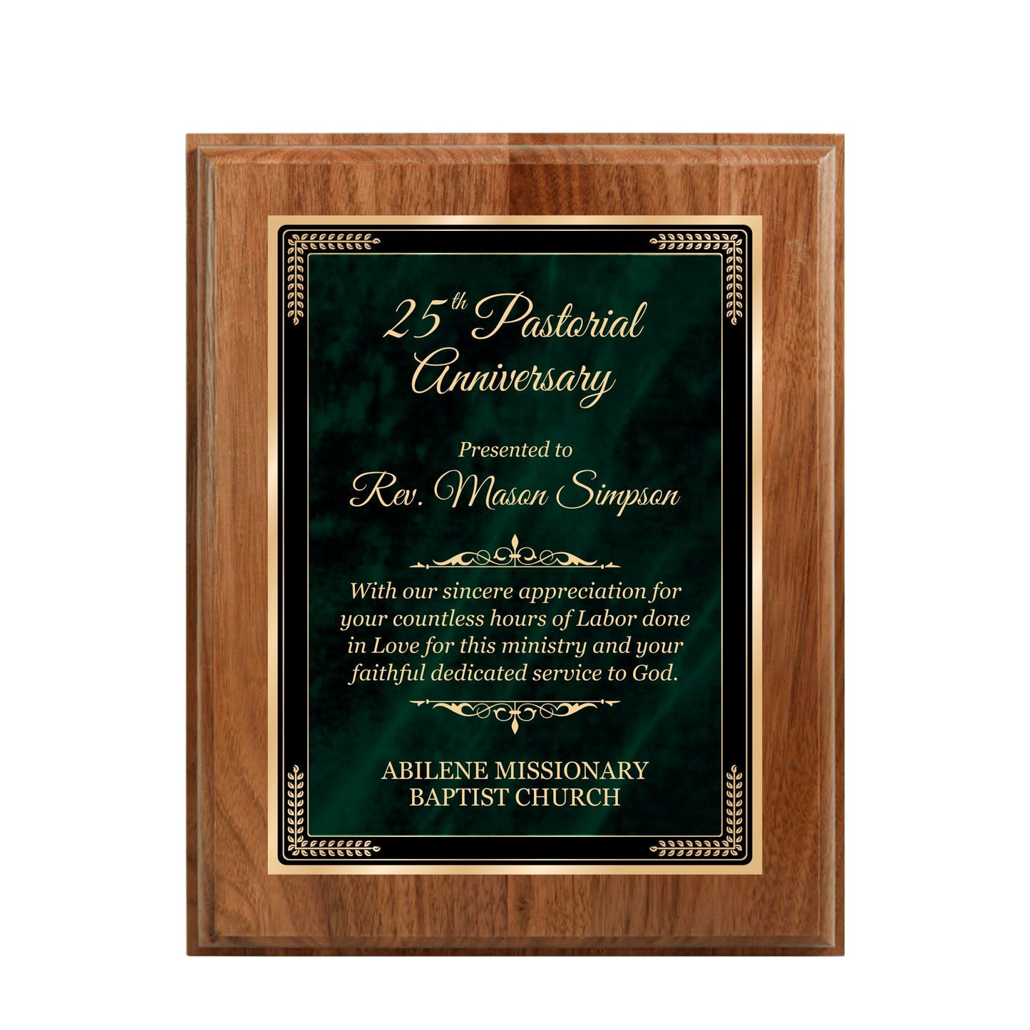 Designer Green Marble Walnut Plaque 8" X 10 / Walnut / Marble Mist Green
