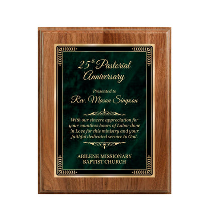Designer Green Marble Walnut Plaque 8" X 10 / Walnut / Marble Mist Green