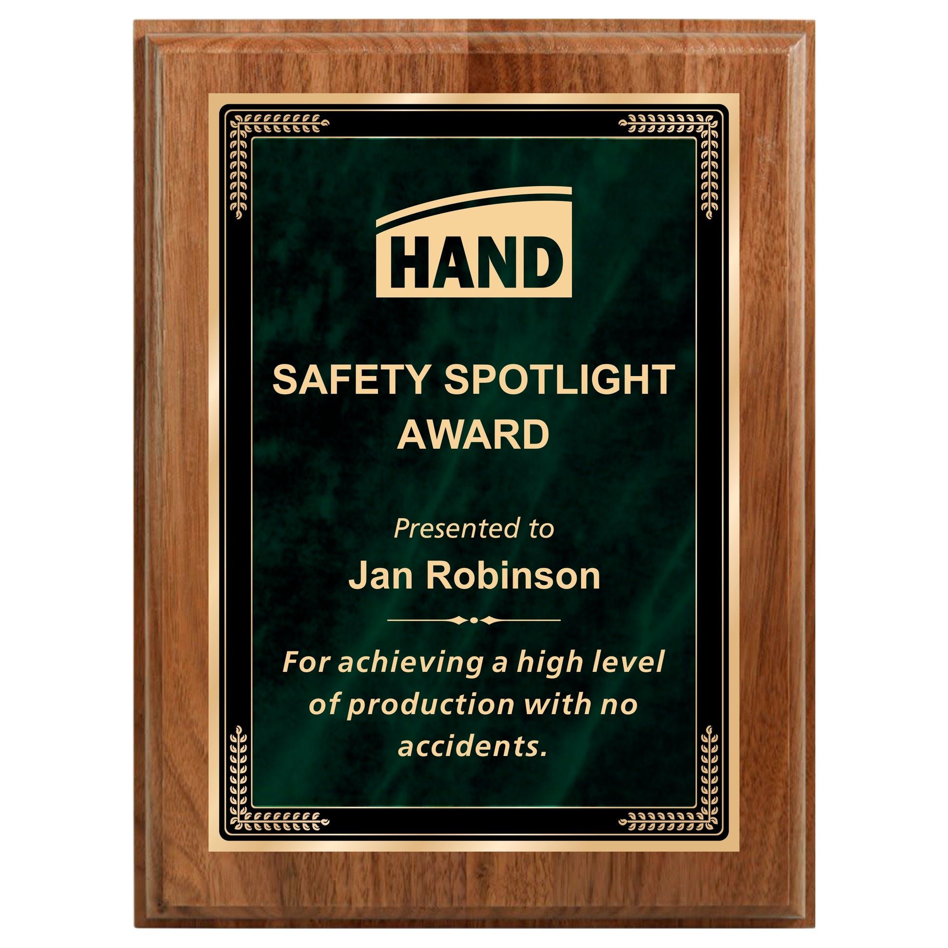 Designer Green Marble Walnut Plaque 9" X 12" / Walnut / Marble Mist Green