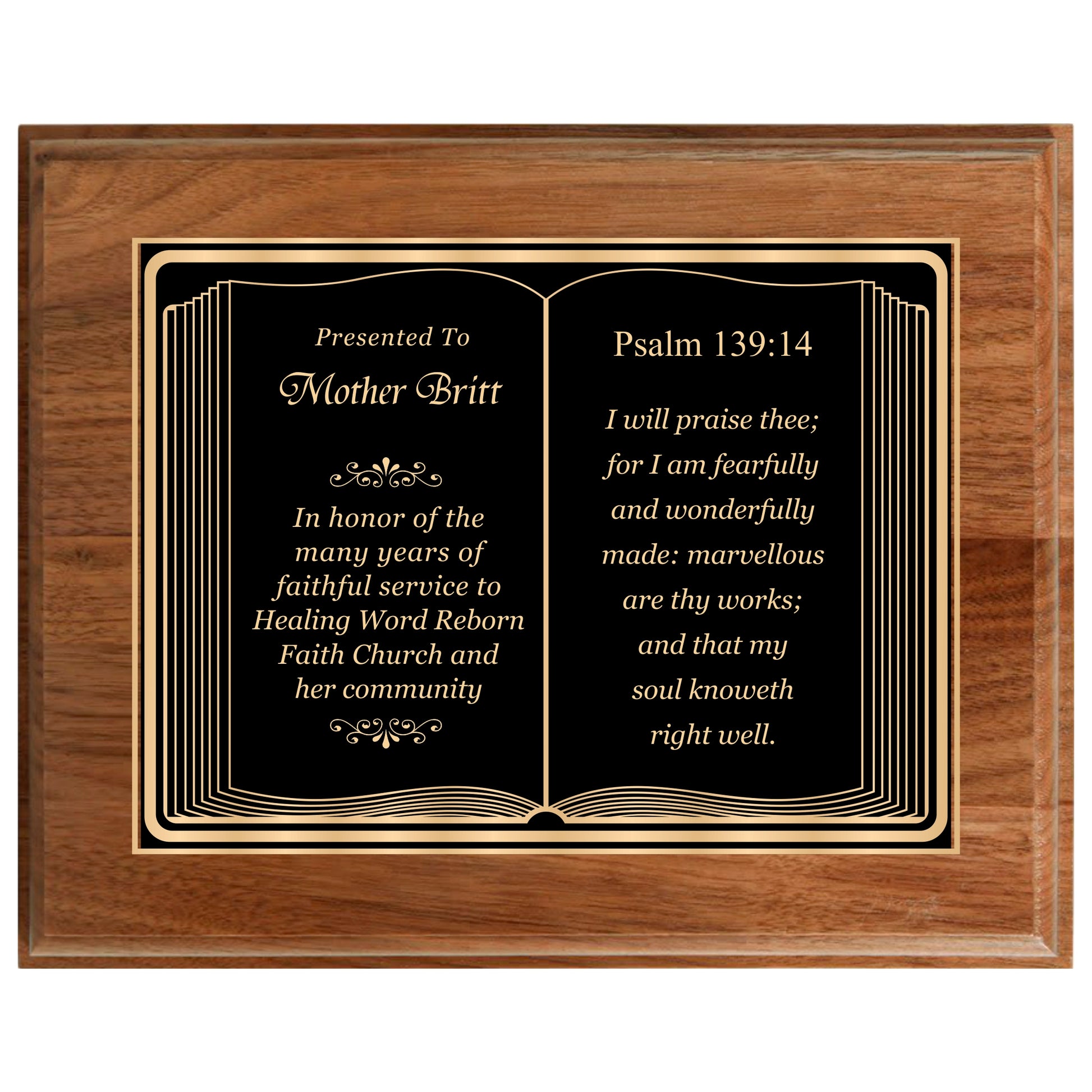 Bible Themed Walnut Plaque 12" X 15" / Walnut / Bible / Book