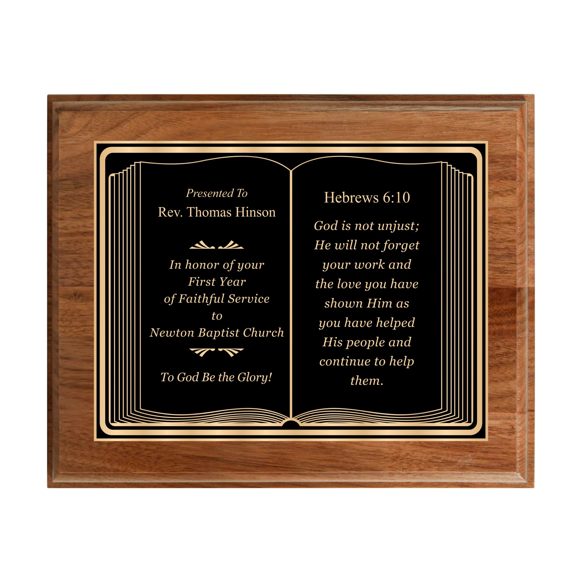 Bible Themed Walnut Plaque 10.5" X 13" / Walnut / Bible / Book