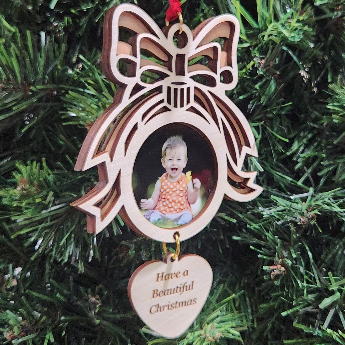 Photo Ribbon Maple Ornament 4.75" / Maple